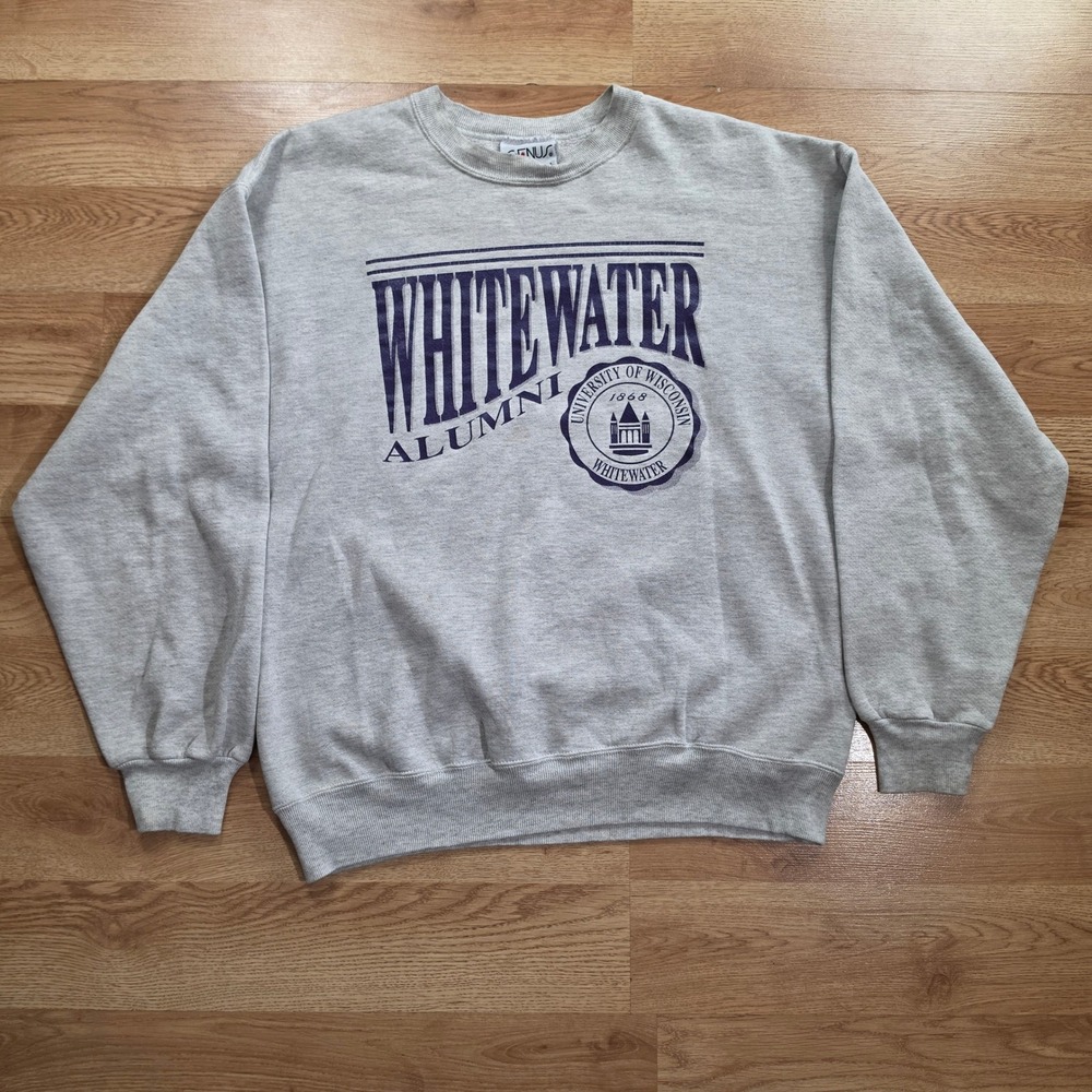 Vintage Whitewater Alumni Sweatshirt Mens L Gray UW Wisconsin 90s Pullover USA